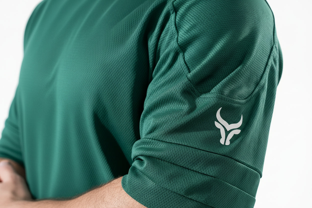 Green sleeve with a logo on a white background